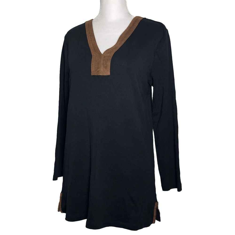 Lauren Ralph Lauren Women's Blue Faux Suede Trim V-Neck Tunic Top Size L